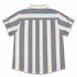 Boys Multicolor Striped Grandad Collar Half Sleeve Shirt