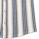 Boys Multicolor Striped Grandad Collar Half Sleeve Shirt