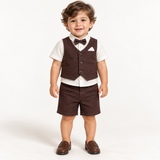 Baby Boys Waist Coat,Shirt With Bow Tie And Shorts(4pcs Set)