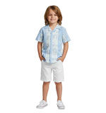 Kid Boys Safari Collar Neck Half Sleeve Blue Printed Shirt