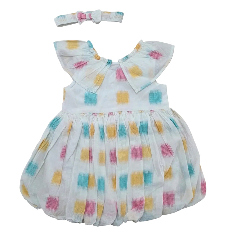 Baby Girls Ruffle Neck Balloon Dress With Head Band
