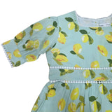Kids Girls Square Neck Puff Sleeve Green Dress