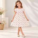 Kid Girls Floral Print Kimono Sleeve Flared Dress