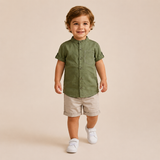 Baby Boys Olive Grandad Collar Half Sleeve Shirt