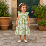 Baby Girls Green Tropical Leaf Print Dress