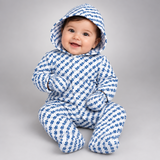 Babies Blue Geometric Print Hooded Sleepsuit With Mittens