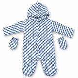 Babies Blue Geometric Print Hooded Sleepsuit With Mittens