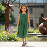 Kid Girls Round Neck Sleeveless Green Dress