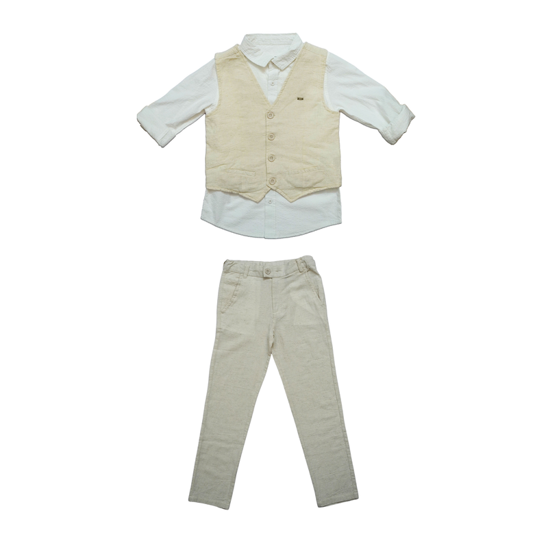 Kids Boys Shirt With Bow Tie,Waist Coat & Pant(4pcs set)