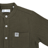 Kids Boys Olive Grandad Collar Roll Up Sleeve Shirt