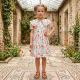 Kid Girls Floral Peter Pan Collar Puff Sleeve Dress