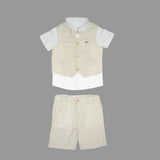 Baby Boys Waist Coat,Shirt With Bow Tie And Shorts Linen Blend Set(4pcs Set)
