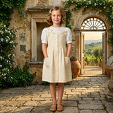Kid Girls Smocked Strappy Dress With Puff Sleeve Top(2pcs set)