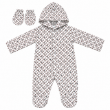 Babies Geometric Print Hooded Sleepsuit With Mittens
