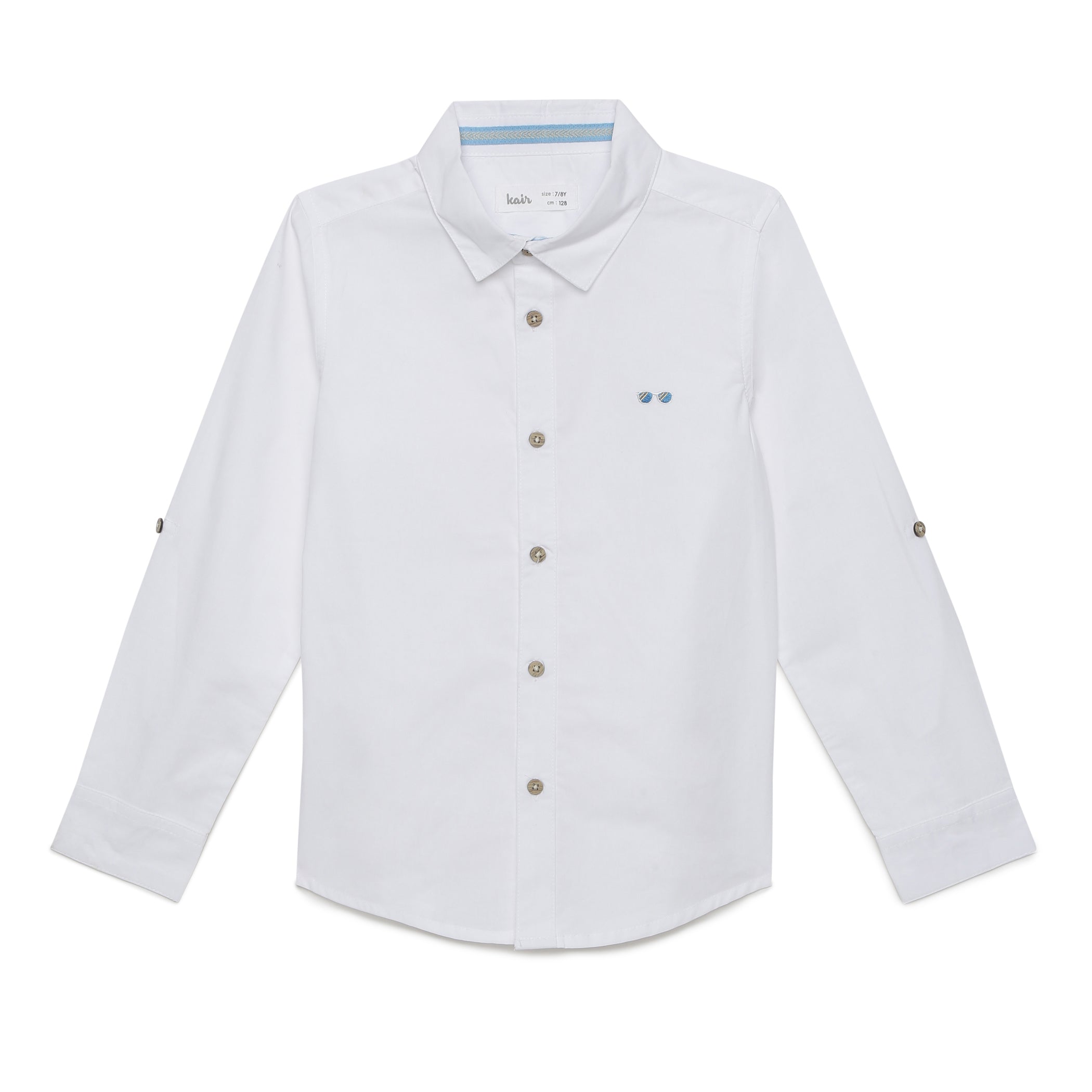 Kid Boys Collar Neck Roll Up Sleeve White Shirt