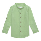 Baby Boys Grandad Collar Roll Up Sleeve Green Shirt