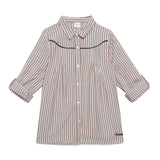 Kid Girls Striped Collar Neck Roll Up Sleeve Top