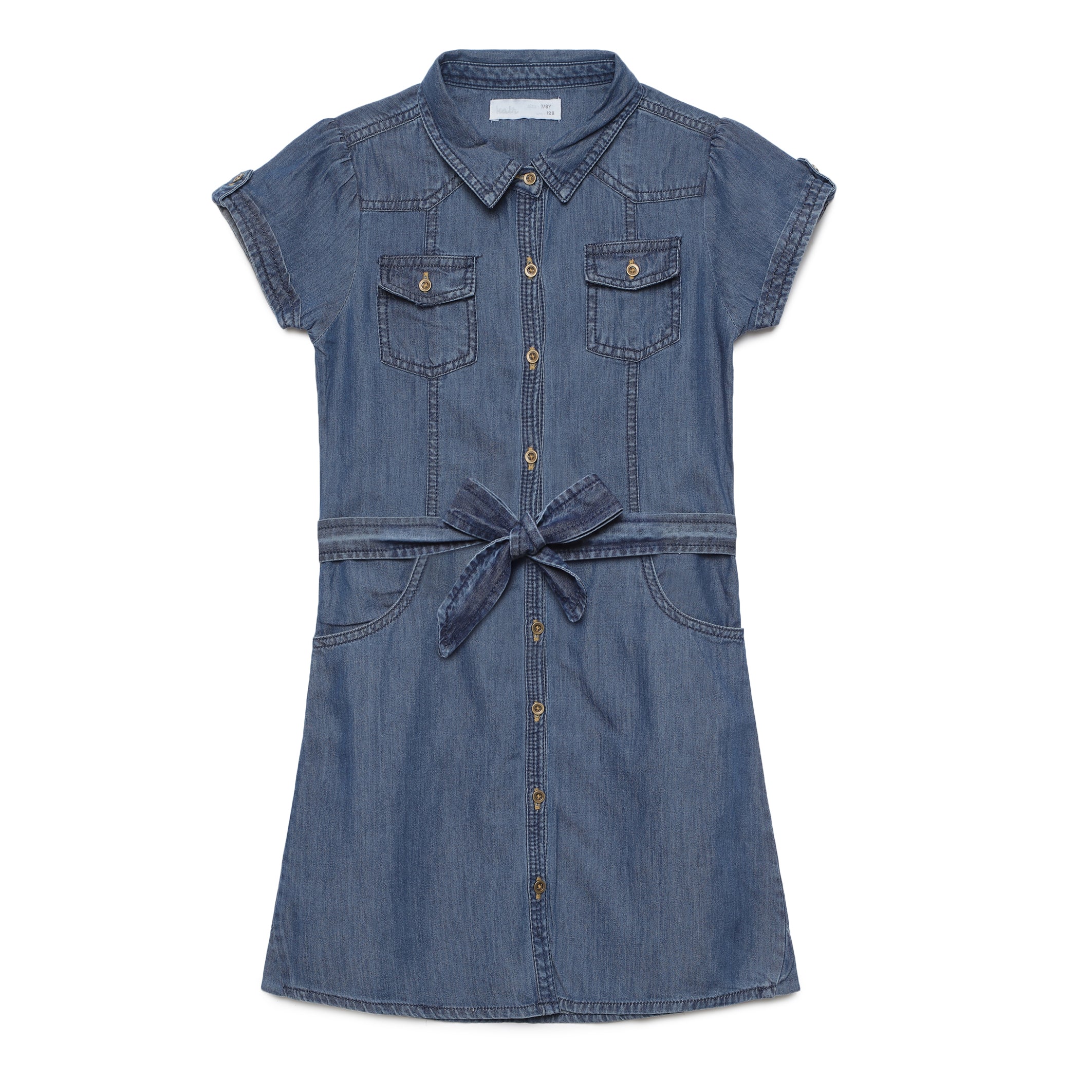Kids Girls Denim Dress Set Solid Color Long Sleeves Button Down Shirt Dress  with PU Leather Camisole Corset Outfit | Unilovers
