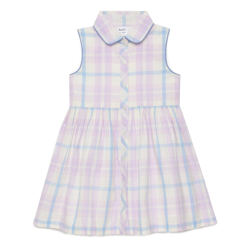 Girls Collar Neck Sleeveless Checks Dress