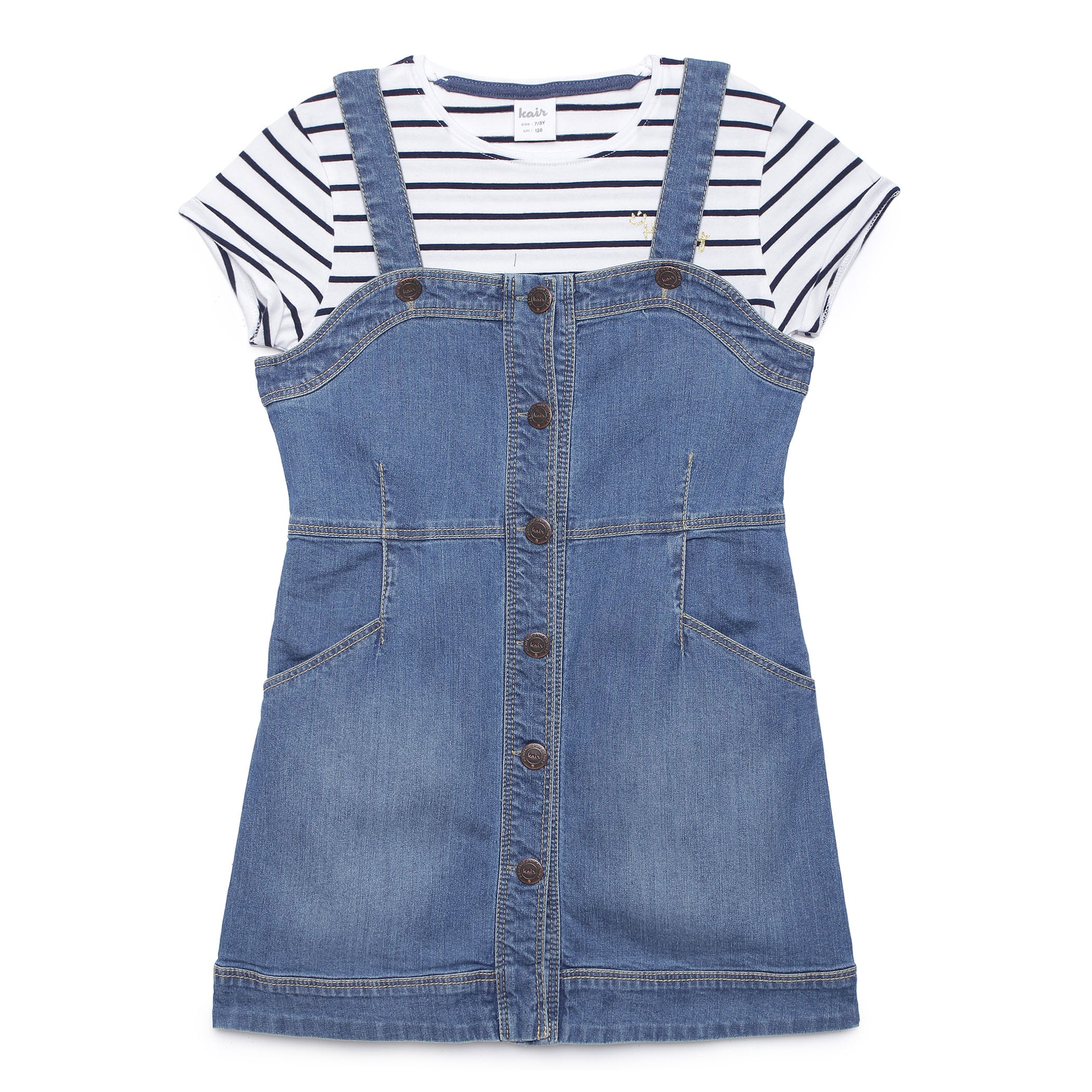 Buttoned Pinafore Mini Dress - Charcoal or Denim Blue - Just $7