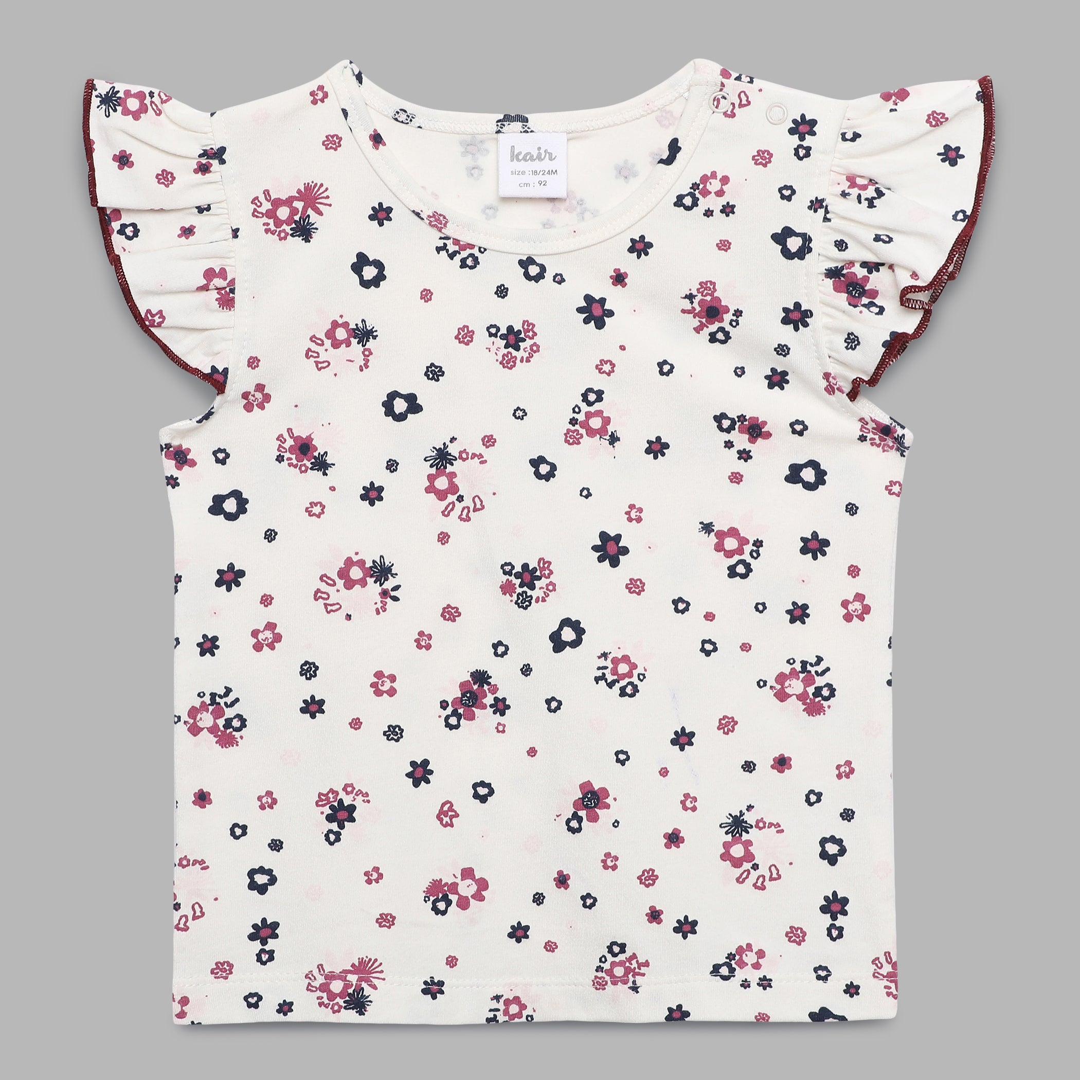 Baby Girls Printed  Frilled Cap Sleeve Top
