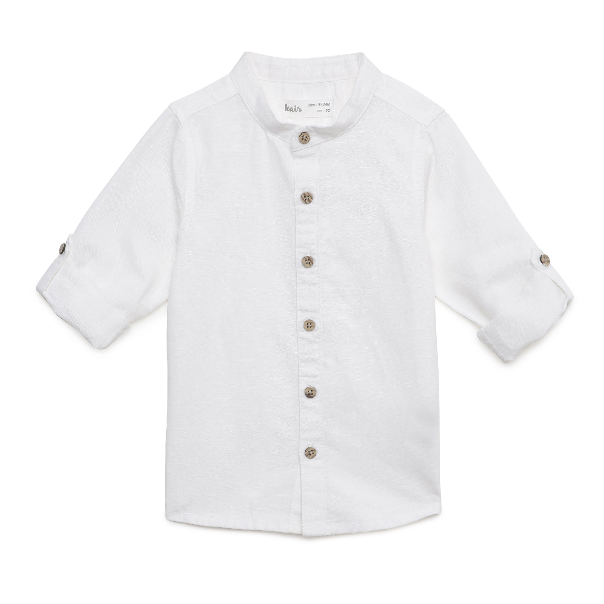 Baby Boys Grandad Collar Roll Up Sleeve White Shirt