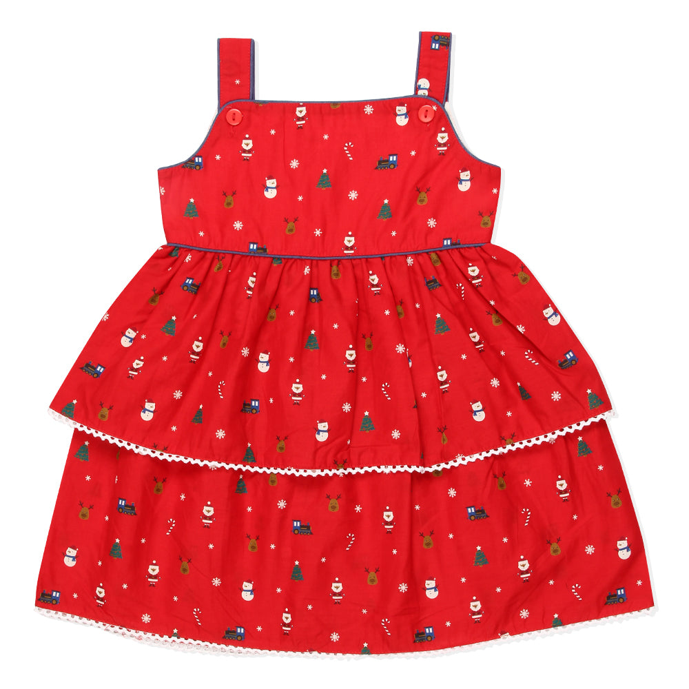 Baby Girls Santa Printed Red Dress