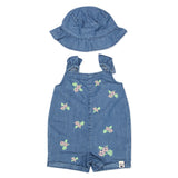 Baby Girls Embroidered Denim Playsuit with Cap