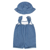 Baby Girls Embroidered Denim Playsuit with Cap