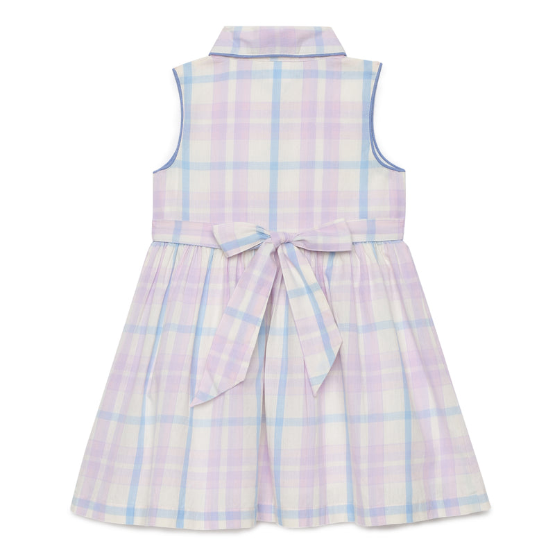 Girls Collar Neck Sleeveless Checks Dress