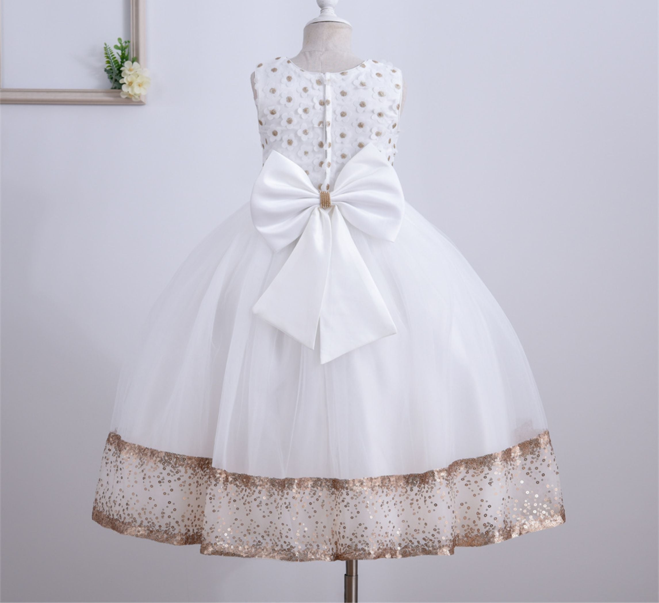 Shop Online Girls Off White Sleeveless Glitter Print Party Dress at ₹869