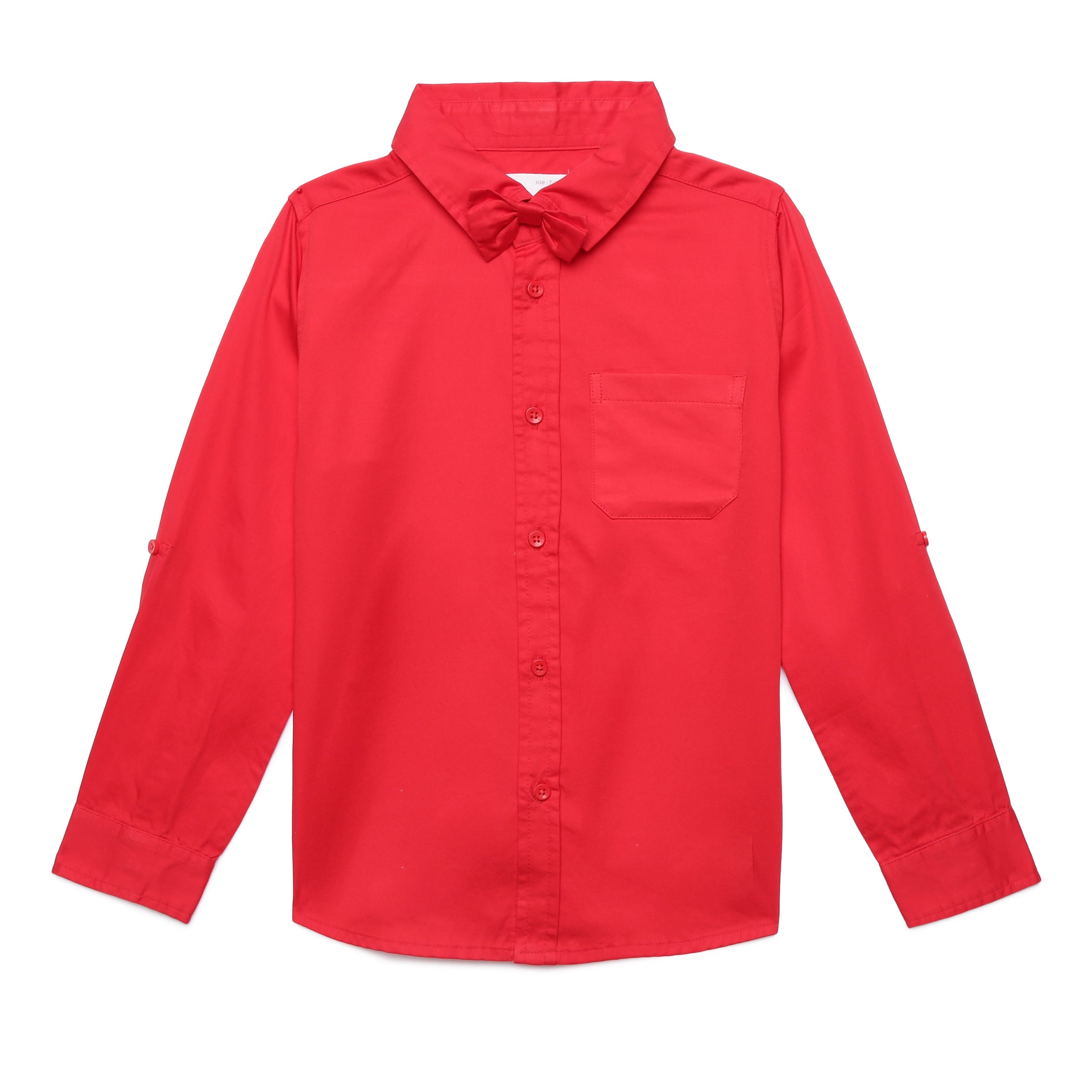 Kid Boys Collar Neck Roll up Sleeve Shirt with Bow Tie