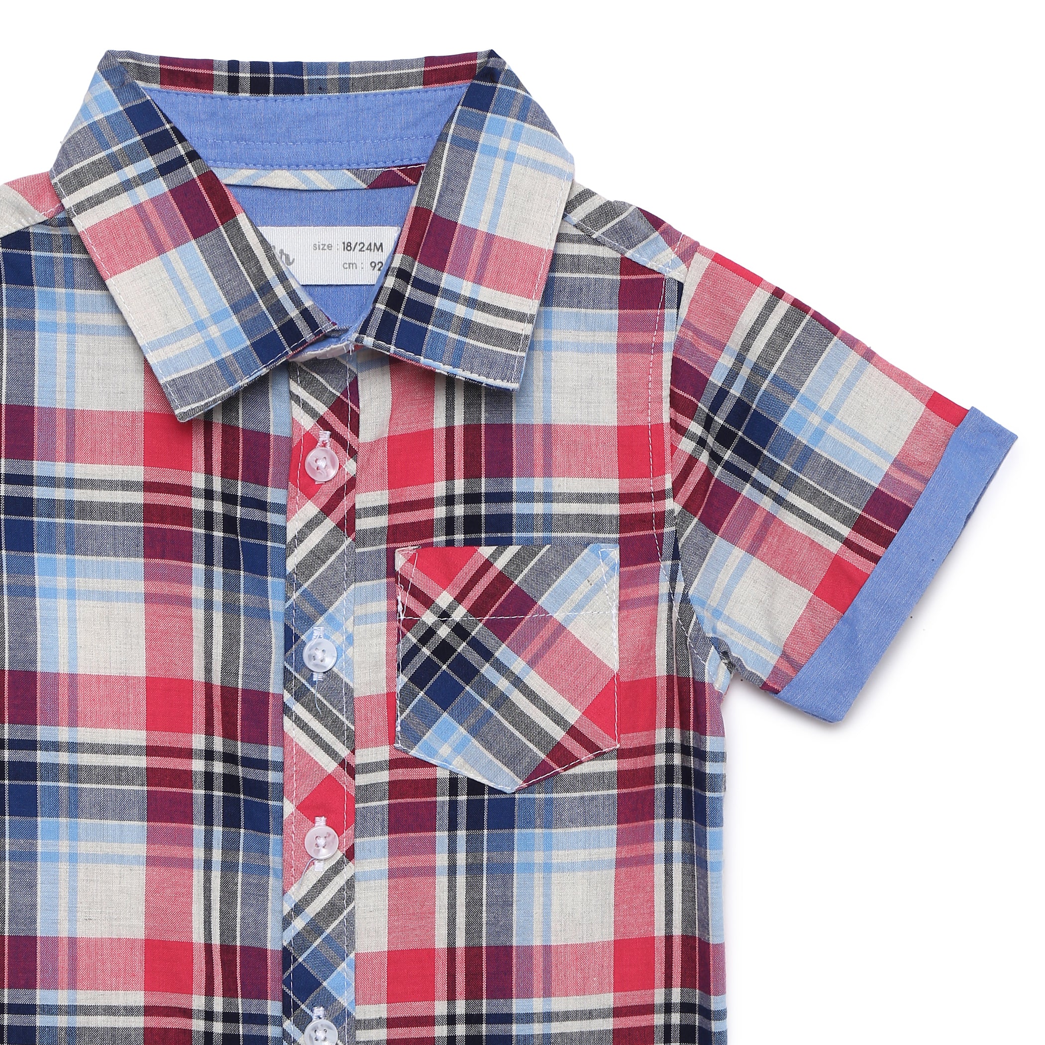Baby Boys Collar Neck Half Sleeve Checks Shirt