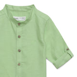 Baby Boys Grandad Collar Roll Up Sleeve Green Shirt