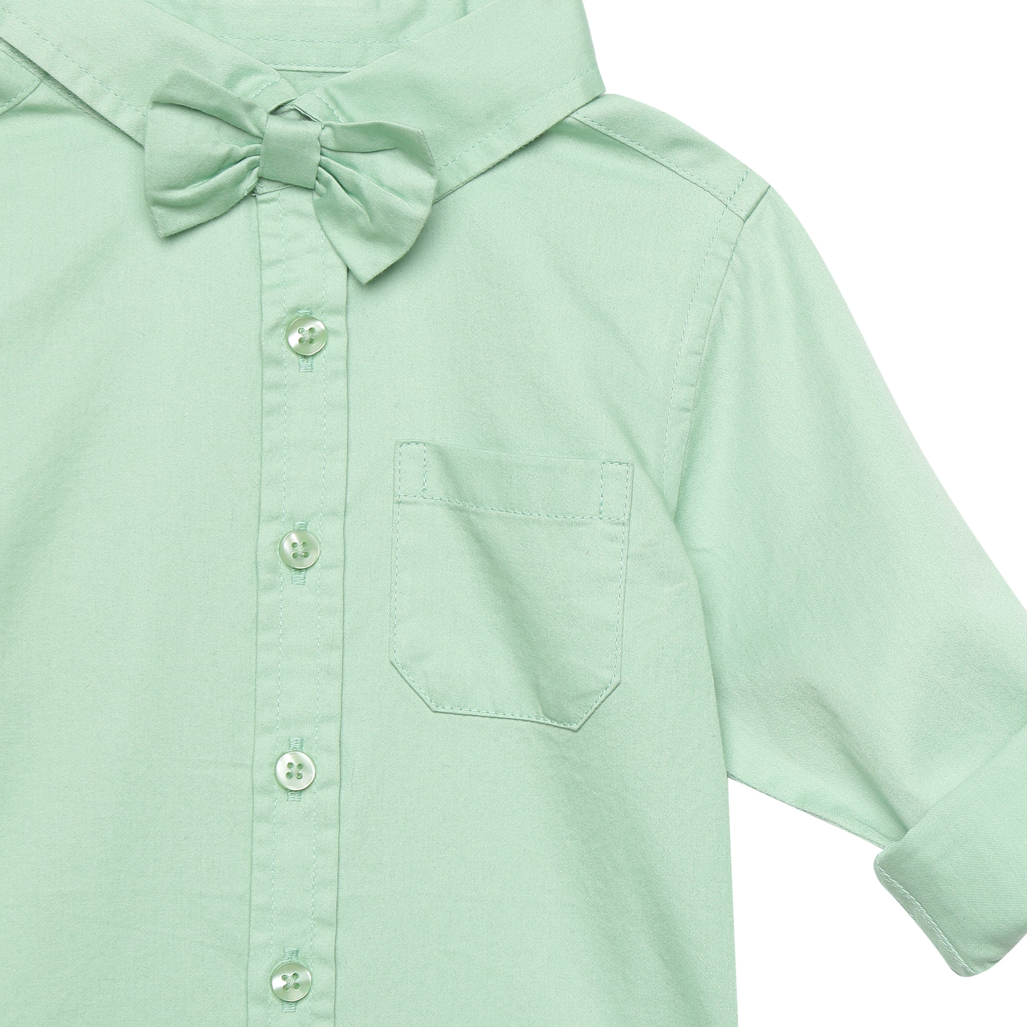 Baby Boys Collar Neck Roll up Sleeve Shirt with Bow Tie