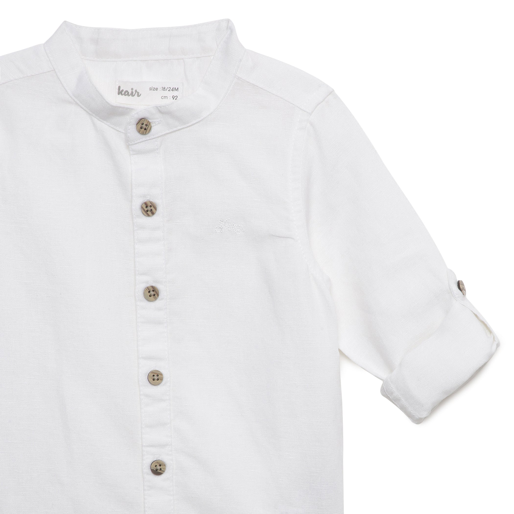 Baby Boys Grandad Collar Roll Up Sleeve White Shirt