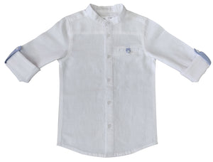 Kid Boys Grandad Collar Roll Up Sleeve White Shirt