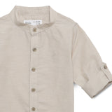 Baby Boys Grandad Collar Roll Up Sleeve Sand Shirt