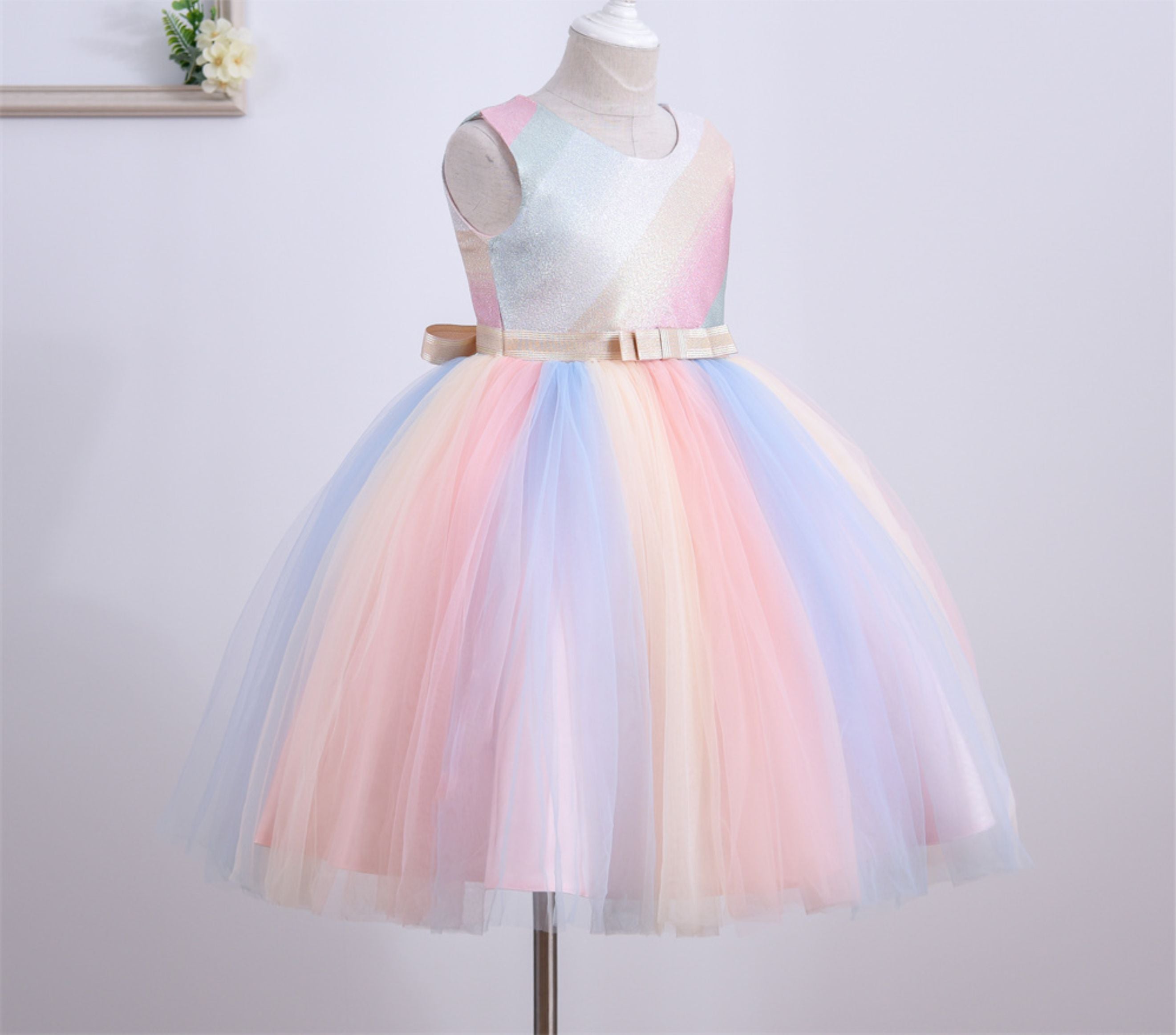 Kid Girls Decorative Rainbow Party Wear Dress